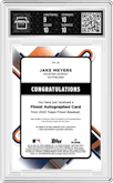 Jake Meyers from the 2022 Topps Finest set featuring a Gold Refractor parallel graded by Arena Club and given an overall grade of 9.5.