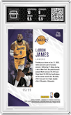 LeBron James  from the 2022-23 Panini Chronicles  set featuring a Blue parallel graded by Arena Club and given an overall grade of 9.5.