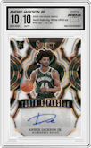 Andre Jackson Jr. from the 2023-24 Panini Select  set featuring a White Cracked Ice parallel graded by Arena Club and given an overall grade of 10.