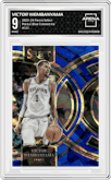 Victor Wembanyama from the 2023-24 Panini Select  set featuring a Blue Cracked Ice parallel graded by Arena Club and given an overall grade of 9.