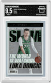 Luka Doncic from the 2021-22 Panini NBA Hoops set graded by Arena Club and given an overall grade of 9.5.