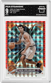 Peja Stojakovic from the 2023-24 Topps Chrome set featuring a Red Geometric parallel graded by Arena Club and given an overall grade of 9.