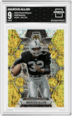 Marcus Allen from the 2023 Panini Mosaic set featuring a Gold Sparkle parallel graded by Arena Club and given an overall grade of 9.