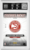 Zaccharie Risacher from the 2024-25 Panini Totally Certified set featuring a Red Mirror parallel graded by Arena Club and given an overall grade of 9.