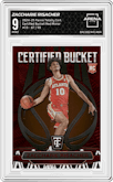 Zaccharie Risacher from the 2024-25 Panini Totally Certified set featuring a Red Mirror parallel graded by Arena Club and given an overall grade of 9.