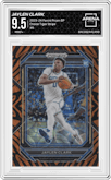 Jaylen Clark from the 2023-24 Panini Prizm Draft Picks set featuring a Choice Tiger Stripe parallel graded by Arena Club and given an overall grade of 9.5.