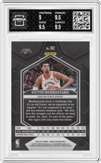 Victor Wembanyama from the 2023-24 Panini Mosaic set graded by Arena Club and given an overall grade of 9.5.