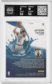 Jayson Tatum from the 2020-21 Panini Donruss Optic set featuring a Holo parallel graded by Arena Club and given an overall grade of 9.5.