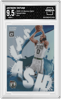 Jayson Tatum from the 2020-21 Panini Donruss Optic set featuring a Holo parallel graded by Arena Club and given an overall grade of 9.5.