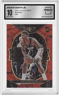 Jabari Smith Jr. from the 2022-23 Panini Select set featuring a Red Wave parallel graded by Arena Club and given an overall grade of 10.