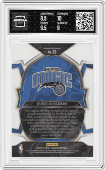 Paolo Banchero from the 2022-23 Panini Select set graded by Arena Club and given an overall grade of 9.