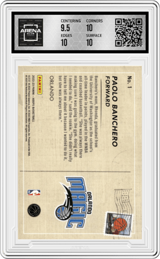 Paolo Banchero from the 2022-23 Panini NBA Hoops set graded by Arena Club and given an overall grade of 10.