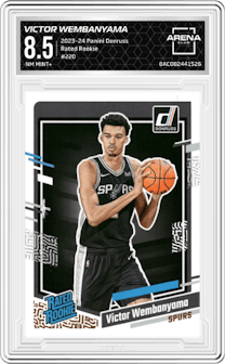 Victor Wembanyama from the 2023-24 Panini Donruss set graded by Arena Club and given an overall grade of 8.5.