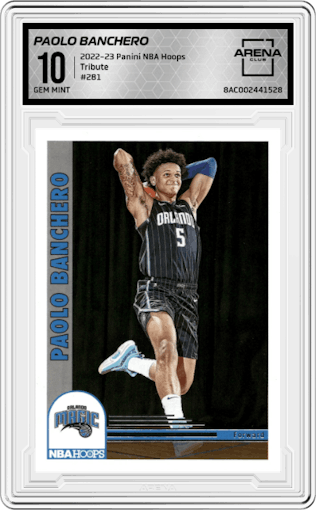 Paolo Banchero from the 2022-23 Panini NBA Hoops set graded by Arena Club and given an overall grade of 10.