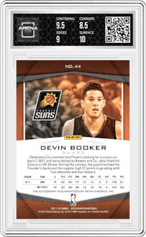 Devin Booker from the 2017-18 Panini Ascension set graded by Arena Club and given an overall grade of 9.