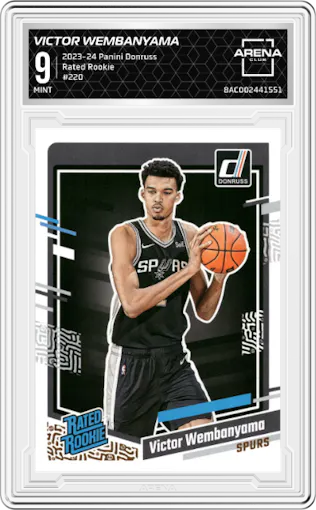 Victor Wembanyama from the 2023-24 Panini Donruss set graded by Arena Club and given an overall grade of 9.