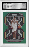 Evan Mobley from the 2021-22 Panini Prizm  set featuring a Green Prizm parallel graded by Arena Club and given an overall grade of 10.