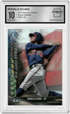 Ronald Acuna from the 2017 Bowman Chrome set graded by Arena Club and given an overall grade of 10.