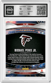 Michael Penix Jr. from the 2024 Panini Prizm set featuring a Green Ice parallel graded by Arena Club and given an overall grade of 10.