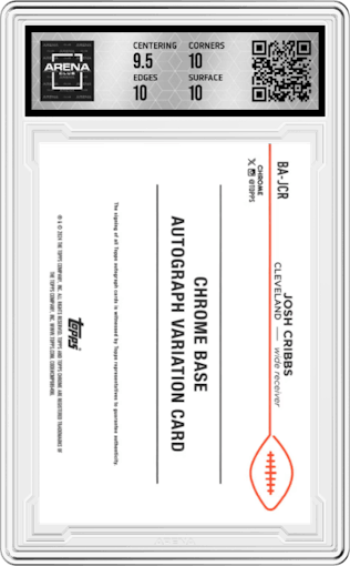 Josh Cribbs from the 2024 Topps Chrome set featuring a Green Geometric Refractor parallel graded by Arena Club and given an overall grade of 10.