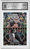 Michael Penix Jr. from the 2024 Panini Prizm set featuring a Green Wave parallel graded by Arena Club and given an overall grade of 10.