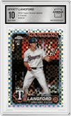 Wyatt Langford from the 2024 Topps Chrome Update set featuring a X-Fractor parallel graded by Arena Club and given an overall grade of 10.