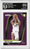 Cody Williams from the 2024-25 Panini Prizm set featuring a Purple Prizm parallel graded by Arena Club and given an overall grade of 9.5.