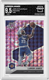 LeBron James from the 2020-21 Panini Mosaic set featuring a Pink Camo parallel graded by Arena Club and given an overall grade of 9.5.