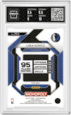 Luka Doncic from the 2023-24 Panini Prizm Monopoly set featuring a Purple parallel graded by Arena Club and given an overall grade of 9.5.