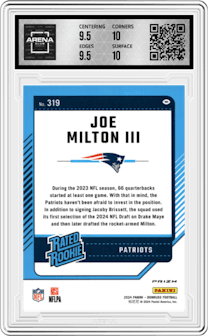 Joe Milton III  from the 2024 Donruss set featuring a Pink parallel graded by Arena Club and given an overall grade of 10.