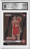 Zaccharie Risacher from the 2024-25 Panini Prizm Monopoly set featuring a Brown Prizm parallel graded by Arena Club and given an overall grade of 10.