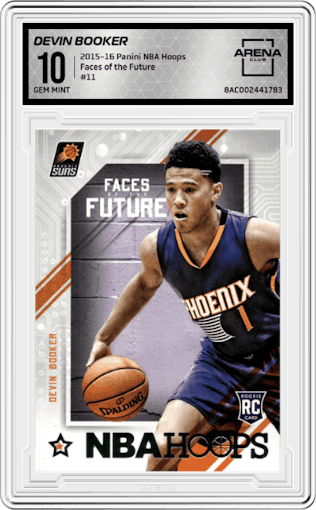 Devin Booker from the 2015-16 Panini NBA Hoops set graded by Arena Club and given an overall grade of 10.