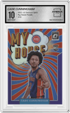 Cade Cunningham from the 2021-22 Panini Donruss Optic set featuring a Purple parallel graded by Arena Club and given an overall grade of 10.