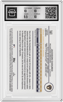 Jackson Chourio from the 2024 Topps Chrome set graded by Arena Club and given an overall grade of 10.