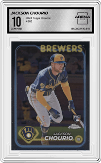 Jackson Chourio from the 2024 Topps Chrome set graded by Arena Club and given an overall grade of 10.