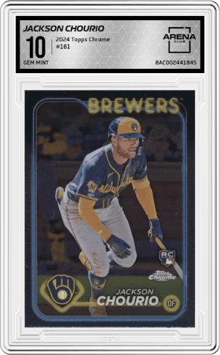 Jackson Chourio from the 2024 Topps Chrome set graded by Arena Club and given an overall grade of 10.