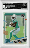 De'Von Achane from the 2023 Donruss Optic set featuring a Holo parallel graded by Arena Club and given an overall grade of 9.5.