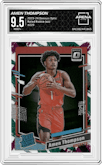 Amen Thompson from the 2023-24 Donruss Optic set featuring a Jazz parallel graded by Arena Club and given an overall grade of 9.5.