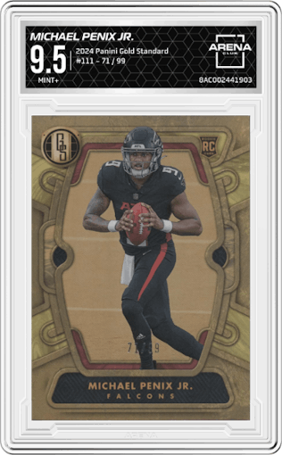 Michael Penix Jr. from the 2024 Panini Gold Standard set graded by Arena Club and given an overall grade of 9.5.