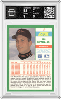 Cal Ripken, Jr from the 1990 Score set graded by Arena Club and given an overall grade of 7.5.