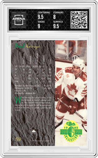Paul Kariya from the 1993 Classic Four Sport set graded by Arena Club and given an overall grade of 8.5.