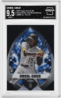 Oneil Cruz from the 2022 Topps Chrome Ben Baller set featuring a Blue Refractor  parallel graded by Arena Club and given an overall grade of 9.5.