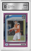 Bo Nix from the 2024 Donruss set featuring a Pink parallel graded by Arena Club and given an overall grade of 10.