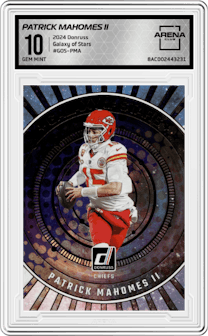 Patrick Mahomes II from the 2024 Donruss set graded by Arena Club and given an overall grade of 10.