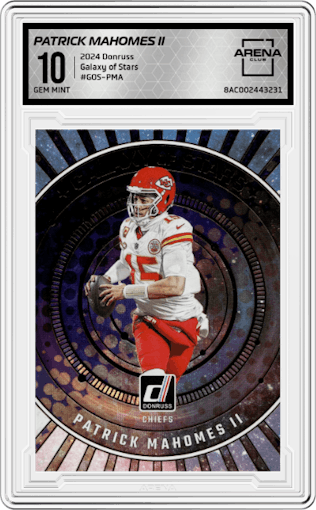 Patrick Mahomes II from the 2024 Donruss set graded by Arena Club and given an overall grade of 10.
