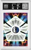  Luka Doncic from the 2023-24 Panini Prizm set featuring a Fast Break parallel graded by Arena Club and given an overall grade of 9.5.