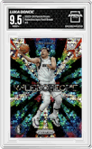  Luka Doncic from the 2023-24 Panini Prizm set featuring a Fast Break parallel graded by Arena Club and given an overall grade of 9.5.