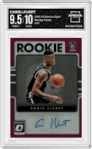 Caris LeVert from the 2016-17 Panini Donruss Optic set featuring a Purple parallel graded by Arena Club and given an overall grade of 9.5.