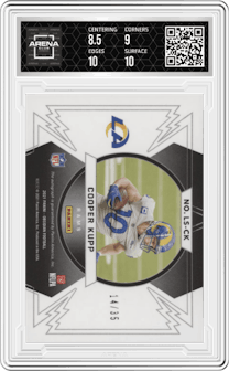 Cooper Kupp from the 2021 Panini Obsidian set featuring a Electric Etch Green parallel and given an overall grade of 9.