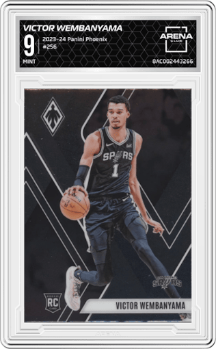 Victor Wembanyama from the 2023-24 Panini Phoenix set graded by Arena Club and given an overall grade of 9.